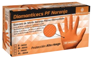 Diamanticecs PF Naranja - Guantes de nitrilo textura diamantada