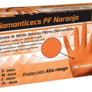 Diamanticecs PF Naranja - Guantes de nitrilo textura diamantada